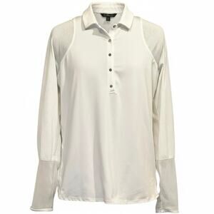 Lucky in Love White Long Sleeve Mesh Performance Golf Polo Women’s Size L